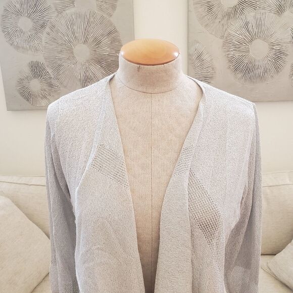 Alfani Metallic Thread Mixed-Stitch Open Cardigan in Gray/Silver- NEW - Picture 5 of 13